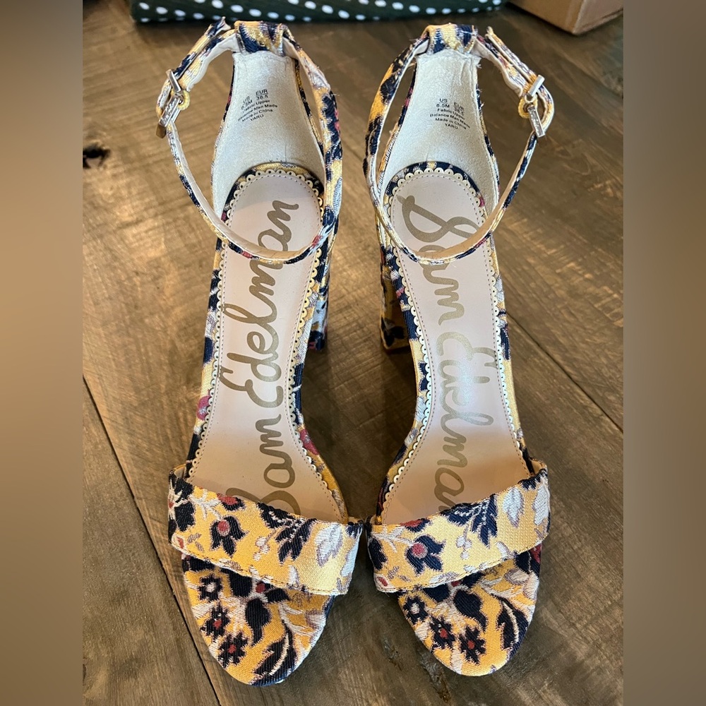 Sam Edelman Yellow Floral Block Heel Sandals - Picture 4 of 6